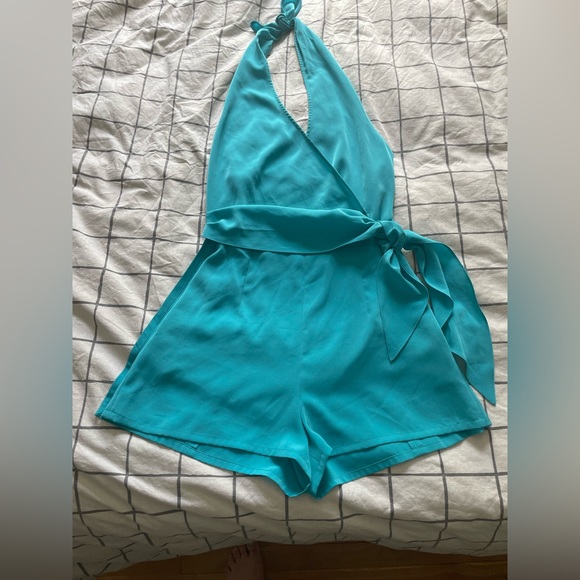 🇫🇷 Vintage Lolita Lempicka Turquoise Wrap-Around Backless Short Romper, Size 8 - Picture 3 of 16